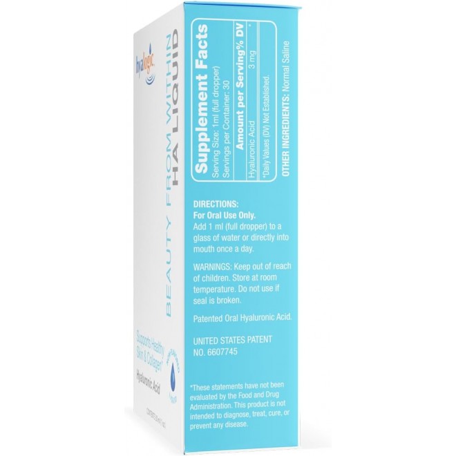 Hyalogic Vegan Friendly Hyaluronic Acid Liquid Supplement- Beauty from Within: Daily Skincare 30 ml. HA Dietary Supplement