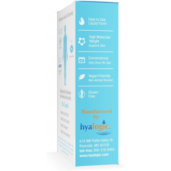 Hyalogic Vegan Friendly Hyaluronic Acid Liquid Supplement- Beauty from Within: Daily Skincare 30 ml. HA Dietary Supplement