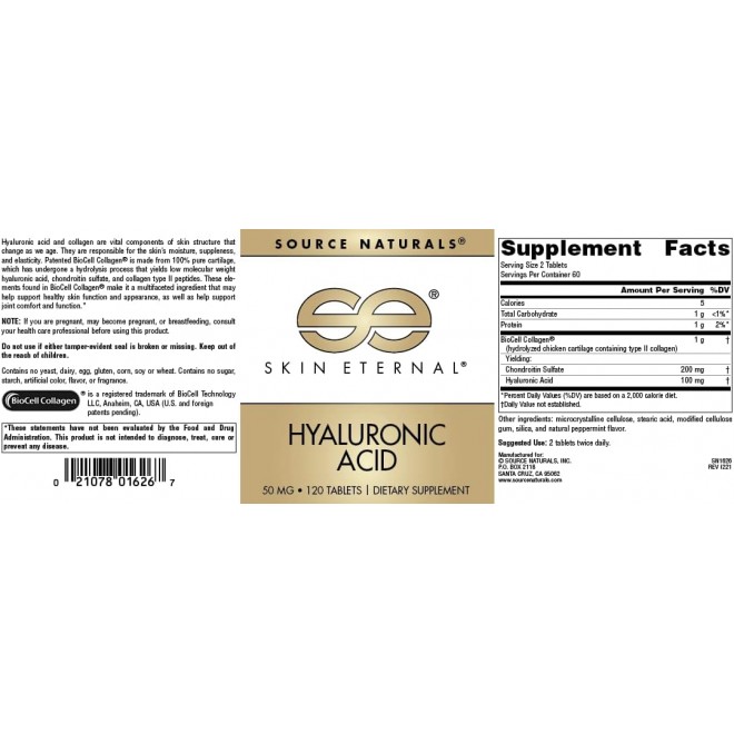 Source Naturals Skin Eternal Hyaluronic Acid, 50mg - 120 Tablets