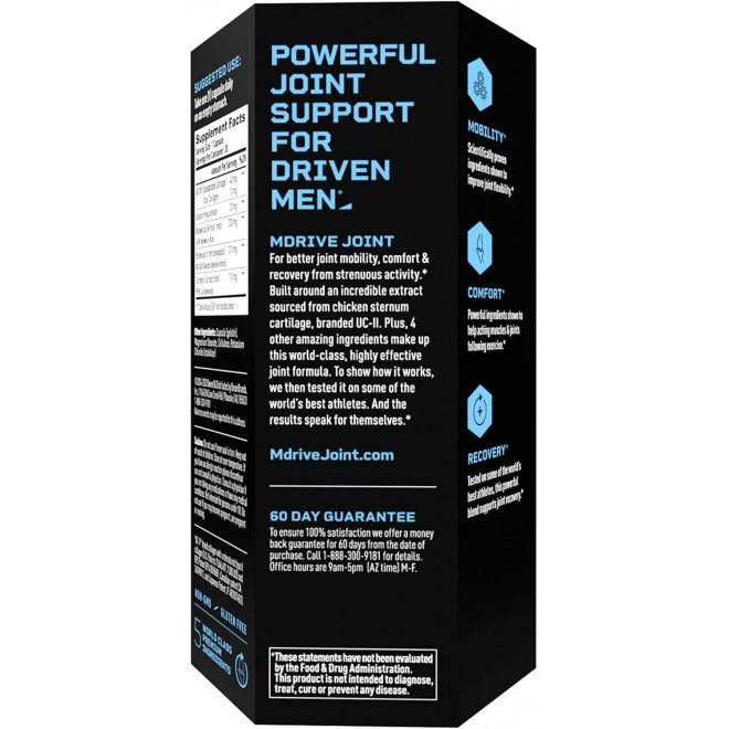 Mdrive Joint Support Supplement for Men - Supports Healthy Joint Function, Flexibility, Comfort & Mobility - Features UC-II Collagen, Turmeric Curcumin & Sodium Hyaluronate from Hyaluronic Acid, 30ct