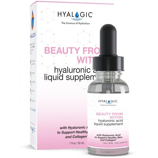 Hyalogic Beauty From Within Hyaluronic Acid Liquid Supplement - Liquid Hyaluronic Acid for Skin Hydration, Joint Support, and Collagen Boost - Vegan, Gluten-Free, Odorless & Tasteless (1 Fl Oz)