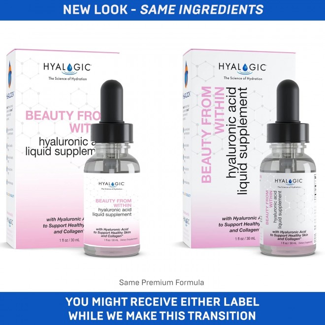 Hyalogic Beauty From Within Hyaluronic Acid Liquid Supplement - Liquid Hyaluronic Acid for Skin Hydration, Joint Support, and Collagen Boost - Vegan, Gluten-Free, Odorless & Tasteless (1 Fl Oz)