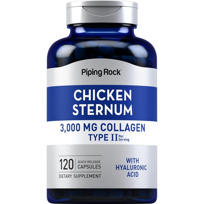 Piping Rock Chicken Sternum Type II Collagen Supplement | 3000mg | 120 Capsules | with Hyaluronic Acid | Non-GMO, Gluten Free