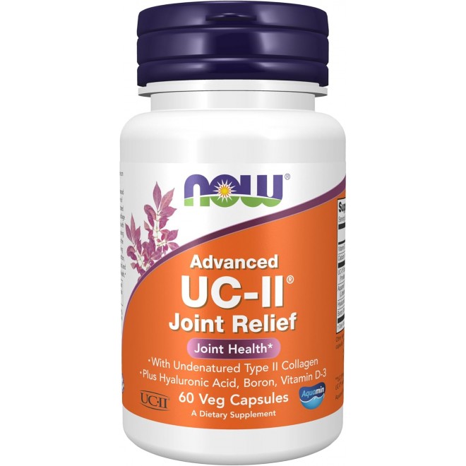 NOW Foods Supplements, UC-II Advanced Joint Relief with Undenatured Type II Collagen, plus Hyaluronic Acid, Boron, Vitamin D-3, 60 Veg Capsules