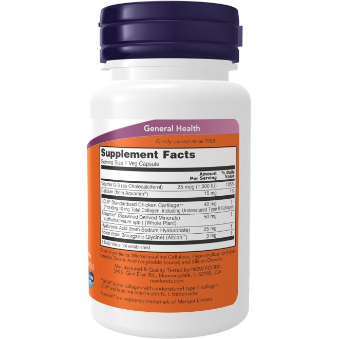 NOW Foods Supplements, UC-II Advanced Joint Relief with Undenatured Type II Collagen, plus Hyaluronic Acid, Boron, Vitamin D-3, 60 Veg Capsules