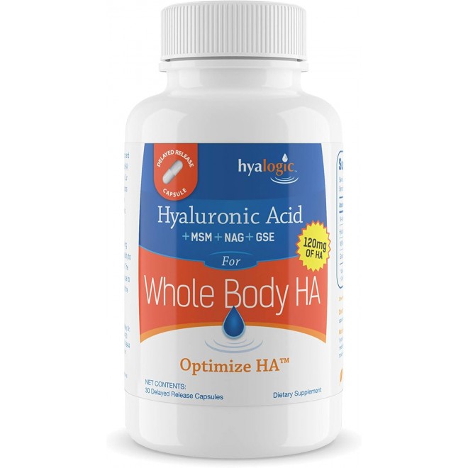 Hyalogic Hyaluronic Acid 120 mg Delayed Release Capsules | Combo Formula w/Glucosamine MSM | Support Healthy Joints, Eyes and Skin and Overall Body | Promote Healthy Skin | Non-GMO (30 Count)