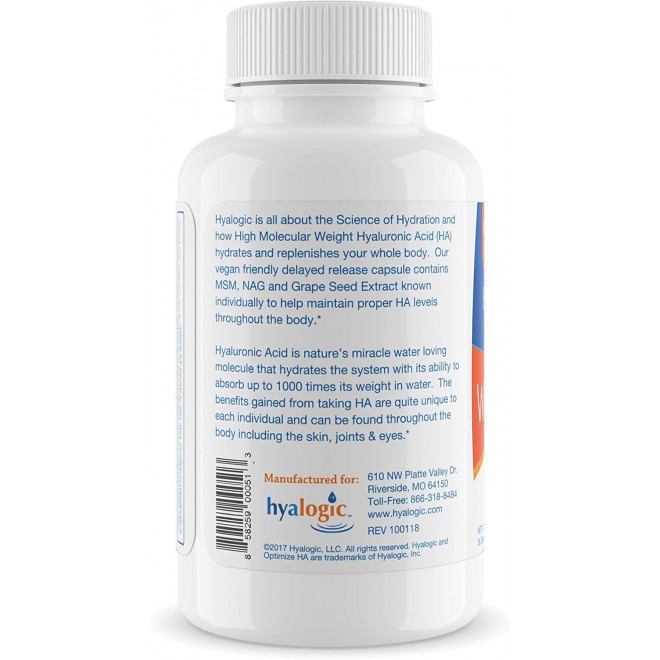 Hyalogic Hyaluronic Acid 120 mg Delayed Release Capsules | Combo Formula w/Glucosamine MSM | Support Healthy Joints, Eyes and Skin and Overall Body | Promote Healthy Skin | Non-GMO (30 Count)