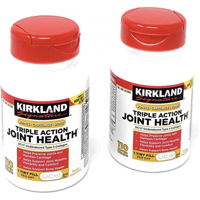 Kirkland Signature Triple Action Joint Health, UC•ll Undenatured Type II Collagen, Boron, Hyaluronic Acid,with Boron,110 Coated Tablets(Pack of 2)