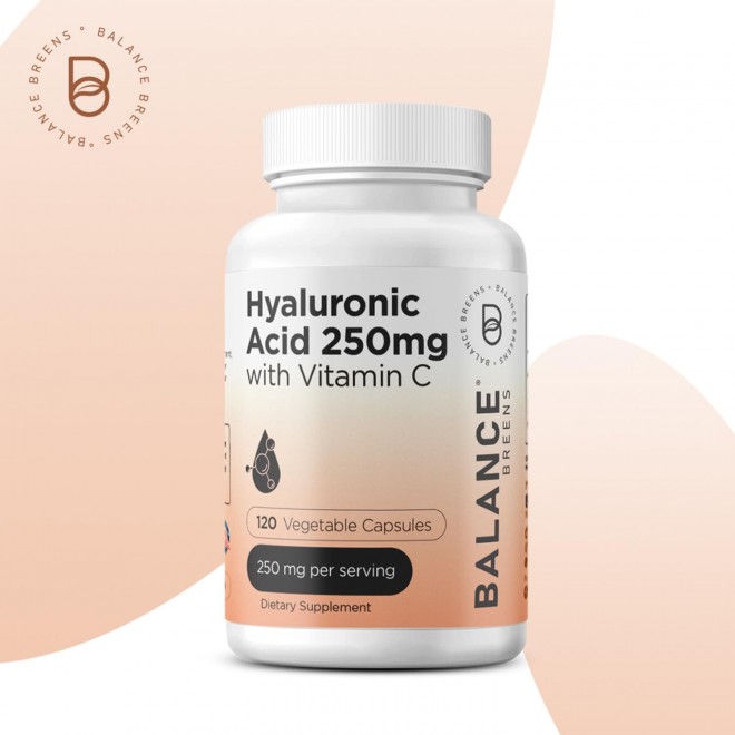 Pure Hyaluronic Acid Supplements 250mg with Vitamin C 50mg - 120 Vegan Capsules - Skin Hydration for Natural Glow - Pure HA Supplement w/Hair, Nails, Bone & Joint Health Formula