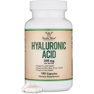 Hyaluronic Acid Supplements -180 Capsules (Enhances Effects of Hyaluronic Acid Serum for Face) 200mg Per Serving for Skin and Face Aging Support (Acido Hialuronico) Gluten Free by Double Wood