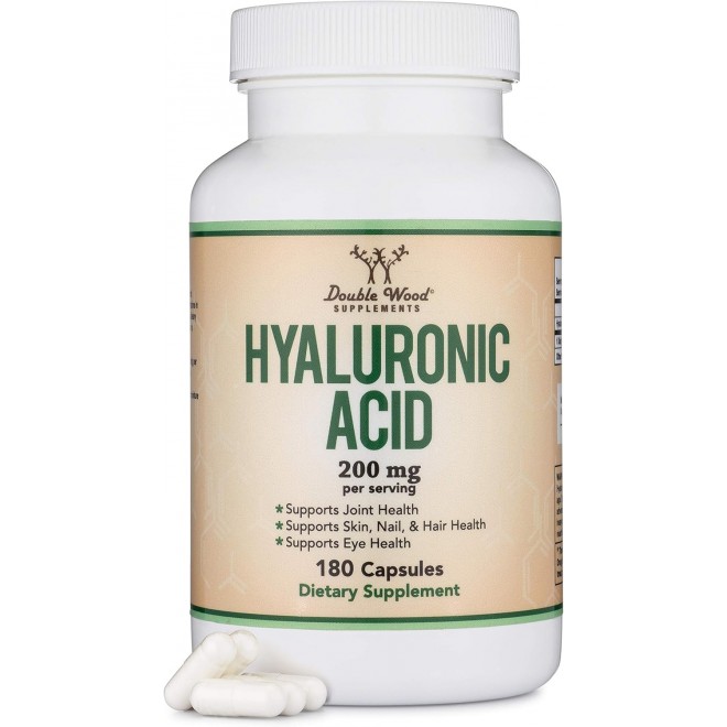 Hyaluronic Acid Supplements -180 Capsules (Enhances Effects of Hyaluronic Acid Serum for Face) 200mg Per Serving for Skin and Face Aging Support (Acido Hialuronico) Gluten Free by Double Wood