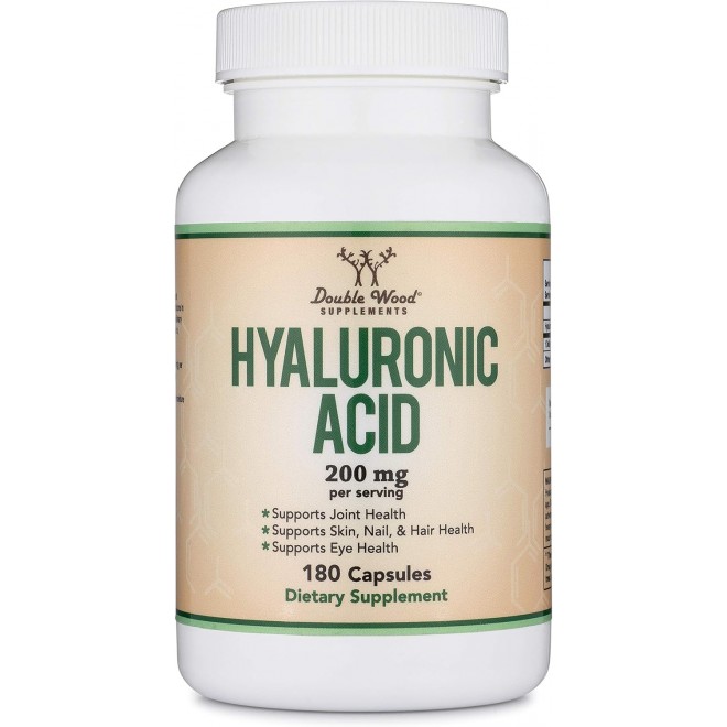 Hyaluronic Acid Supplements -180 Capsules (Enhances Effects of Hyaluronic Acid Serum for Face) 200mg Per Serving for Skin and Face Aging Support (Acido Hialuronico) Gluten Free by Double Wood