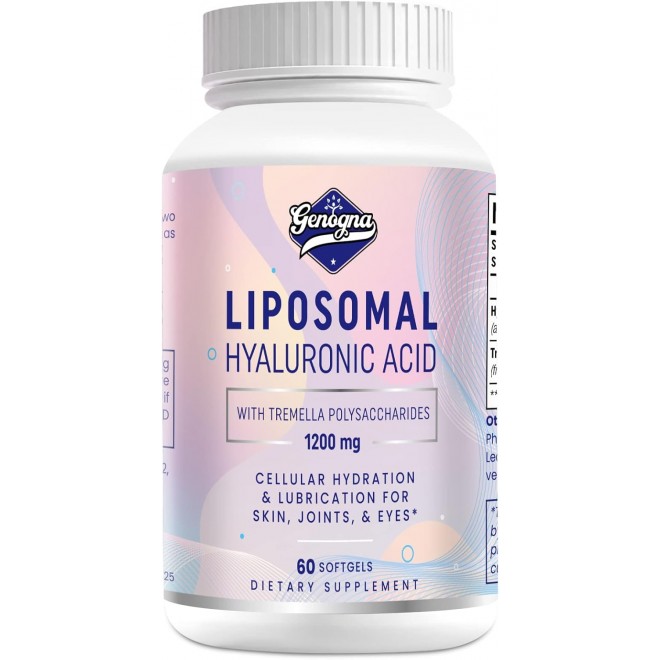 Liposomal Hyaluronic Acid Supplements 1000mg-High Bioavailable Dietary Hyaluronic Acid Capsules with Tremella Polysaccharides,Double Strength Skin Hydration,Joint Lubrication,1Pack