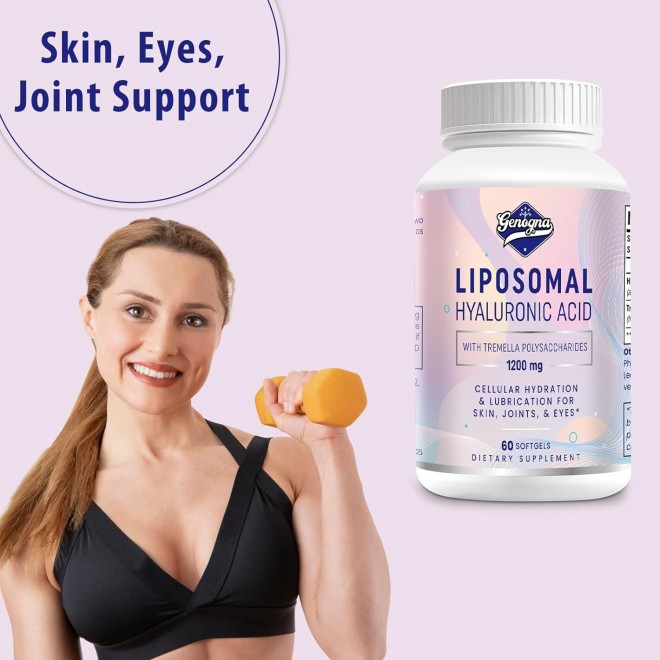 Liposomal Hyaluronic Acid Supplements 1000mg-High Bioavailable Dietary Hyaluronic Acid Capsules with Tremella Polysaccharides,Double Strength Skin Hydration,Joint Lubrication,1Pack