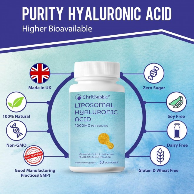 Liposomal Hyaluronic Acid Supplements for Women,Men 1000mg-Pure Dietary Hyaluronic Acid Capsules for Skin,Joint,Dermal Repair Complex