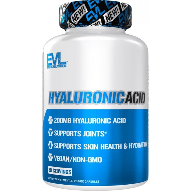 Evlution Vegan Dietary Hyaluronic Acid Supplement Nutrition 200mg Hyaluronic Acid Capsules Dry Skin Supplement for Women and Men for Itchy or Damaged Skin - High Potency Bioavailable Non GMO Formula