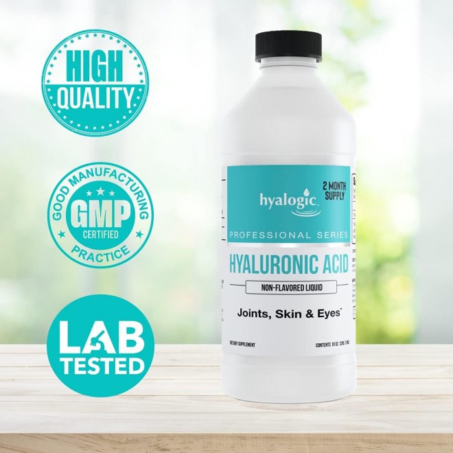 Hyalogic Professionals Series - Hyaluronic Acid Supplement for Whole Body Hydration - 100 mg Ingestible HA Liquid Supplement; Odorless, Tasteless & Preservative Free for Skin & Eyes - 10 oz