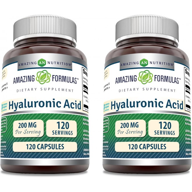 Amazing Formulas Hyaluronic Acid Supplement | 200 Mg Per Serving | 120 Capsules | Non-GMO | Gluten Free | Made in USA | Pack of 2