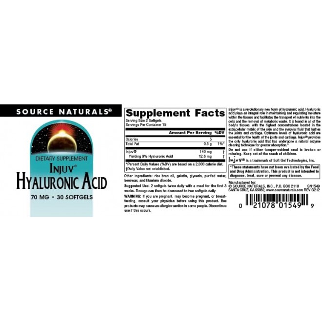 Source Naturals Hyaluronic Acid Injuv 70mg - 30 Softgels