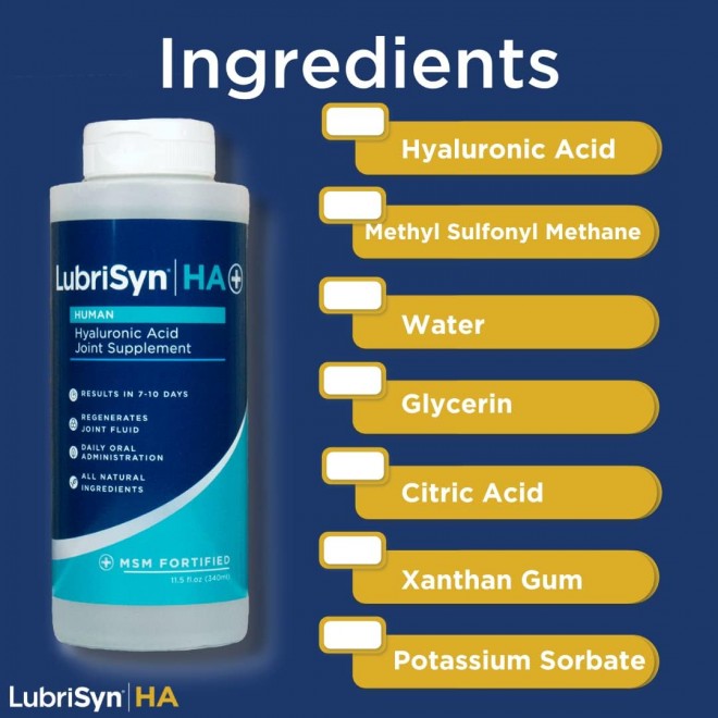 Lubrisyn HA with MSM - Proprietary Vegan Joint Relief Edible Supplement Made in USA for Humans - 30 Day Supply of Liquid Hyaluronic Acid Formula for Healthy Joints