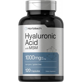 Horbäach Hyaluronic Acid with MSM | 1000 mg | 120 Capsules | Non-GMO and Gluten Free Supplement | Bioavailable Formula