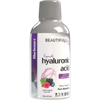 Bluebonnet Nutrition Beautiful Ally Liquid Hyaluronic Acid, Nurture Radiant Skin*, Non-GMO, Vegan, Kosher Certified, Gluten-Free, Soy-Free, Dairy-Free, Mixed Berry Flavor, 16 fl oz, 32 Servings