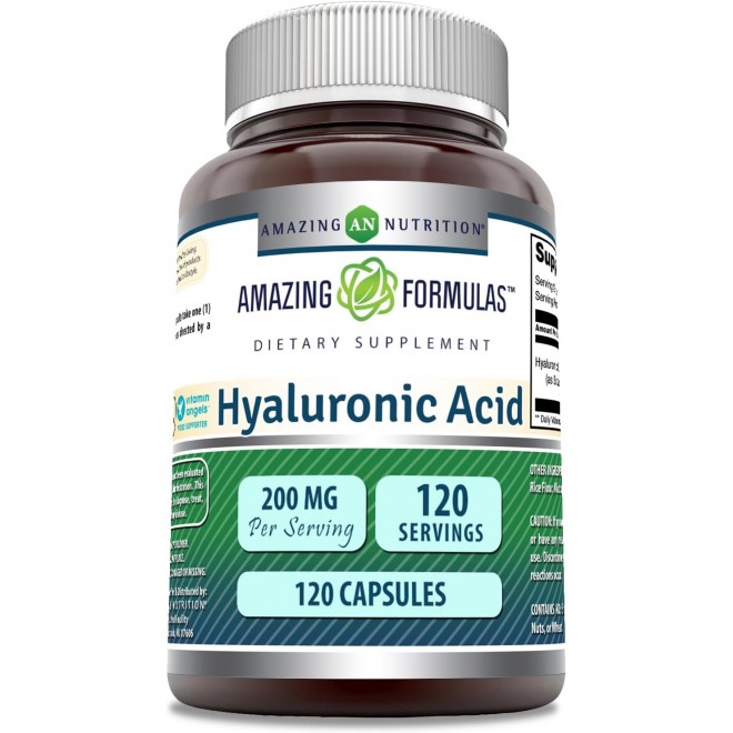 Amazing Formulas Hyaluronic Acid Capsules Supplement- Support Healthy Connective Tissue and Joints - Promote Youthful Healthy Skin (200 mg, 120 Count)