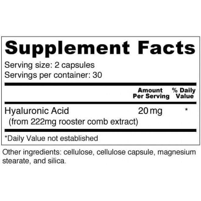 Wellness Resources Hyaluronic Acid from Rooster Comb, 100% Natural Low Molecular Weight (60 Capsules)