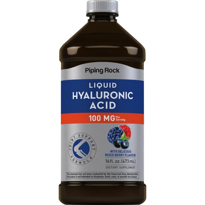 Piping Rock Hyaluronic Acid Supplements 100mg | 16 fl oz | Liquid Supplement | Mixed Berry Flavor | Vegetarian, Non-GMO, Gluten Free