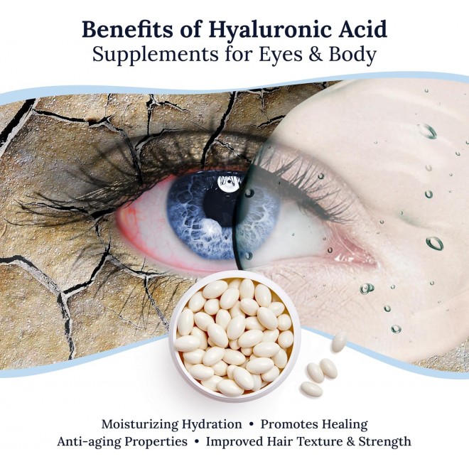 High Absorption Hyaluronic Acid | Hyaluronic Acid Supplements | Hydration Tablets | Anti Aging Supplement | Eye Vitamins | Hyaluronic Acid Pills | Eye Supplements | 120 Softgels