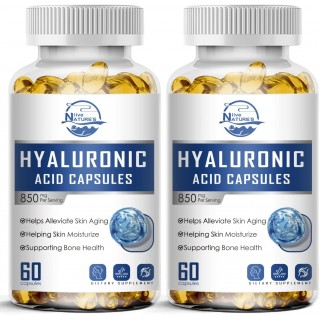 Nature's live Hyaluronic Acid Supplements, 850mg High Bioavailable Dietary Hyaluronic Acid Capsules, Double Strength Skin Hydration, Joint Lubrication, Hair & Nails Support, 60 Capsules, 2Pack