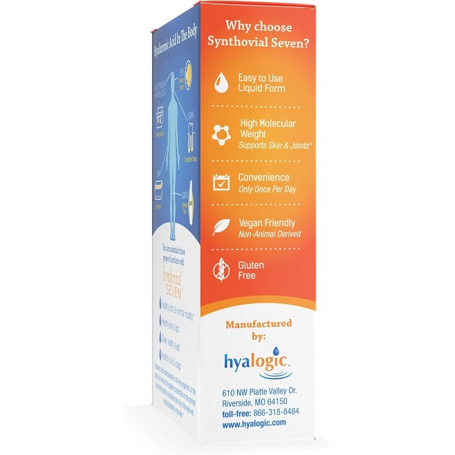 Hyalogic Synthovial Seven Hyaluronic Acid Liquid - HA Joint Support - Vegan - 1 oz