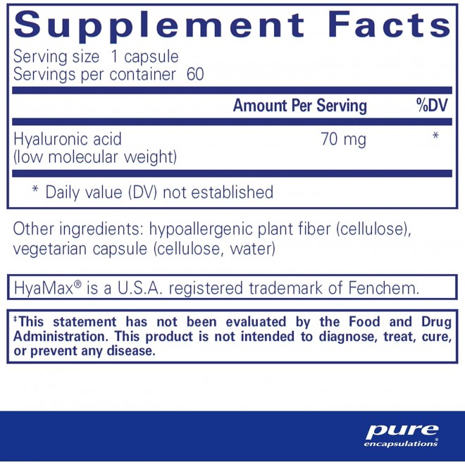 Pure Encapsulations Hyaluronic Acid - for Skin Hydration, Joint Lubrication & Joint Health* - Effective Absorption - Gluten Free - Vegan & Non-GMO - 60 Capsules