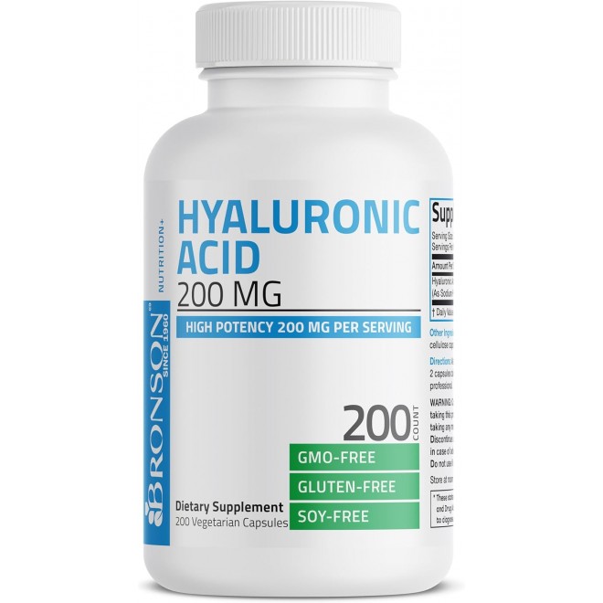 Bronson Hyaluronic Acid 200 MG High Potency Joint Health & Healthy Skin Support, Non-GMO, 200 Vegetarian Capsules