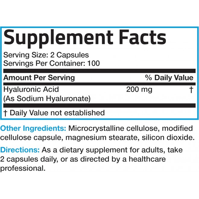 Bronson Hyaluronic Acid 200 MG High Potency Joint Health & Healthy Skin Support, Non-GMO, 200 Vegetarian Capsules