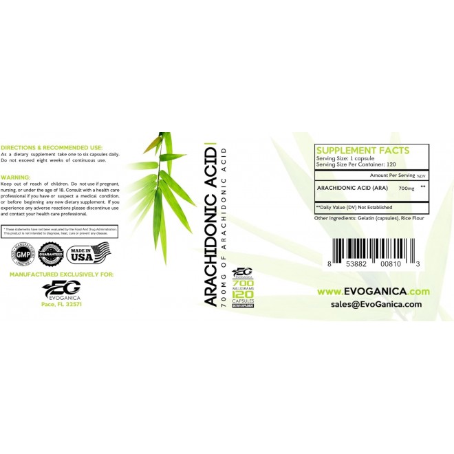 Arachidonic Acid - 700 Mgs Per Serving - 120 Servings Per Bottle - Max Strength - by Evoganica