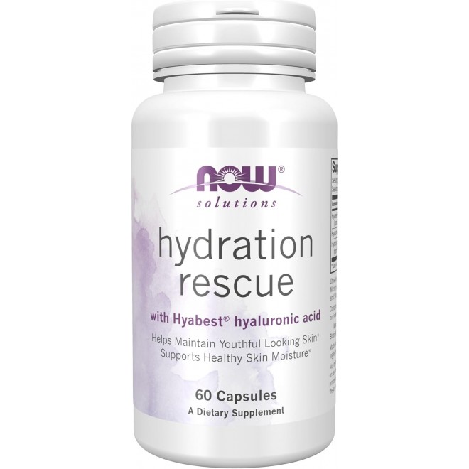 NOW Foods Solutions, Hydration Rescue with Hyabest hyaluronic acid, Helps Maintain Youthful Looking Skin*, Supports Healthy Skin Moisture*, 60 Veg Capsules