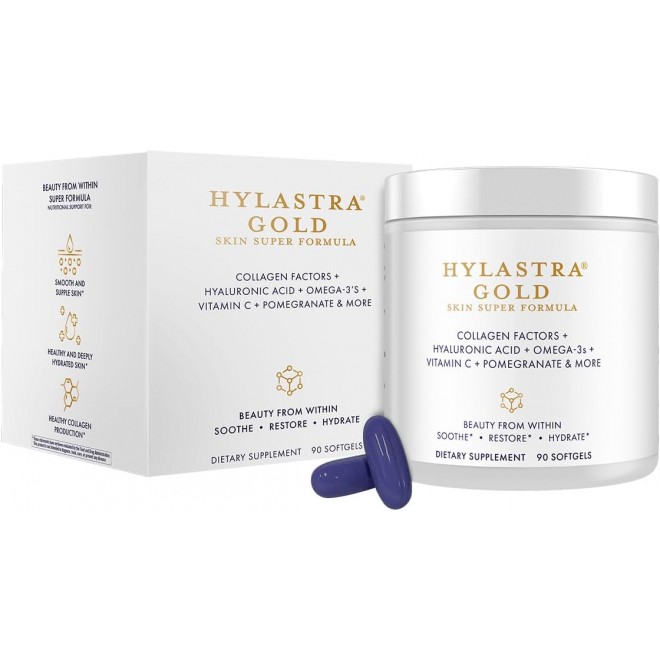 Purity Products Hylastra Gold Softgels Collagen + Hyaluronic Acid + Beauty Boosting Powerhouse Ingredients - Increased Skin Hydration & Elasticity - Reduces Fine Lines & Wrinkles - 90 Softgels