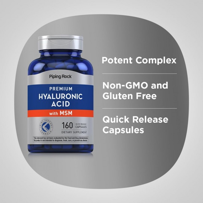 Piping Rock Hyaluronic Acid with MSM | 1000mg | 160 Capsules | Non-GMO and Gluten Free Supplement