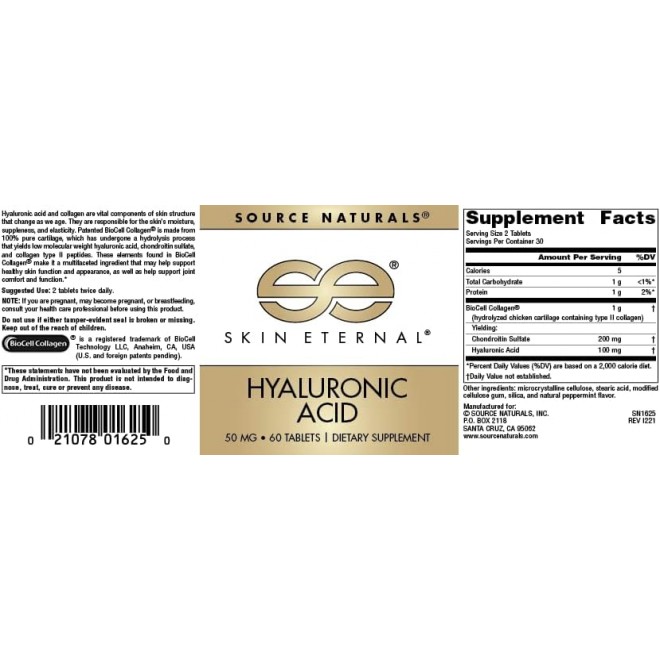 Source Naturals Skin Eternal Hyaluronic Acid, 50mg - 60 Tablets