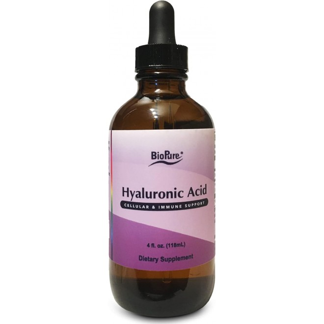 BioPure Hyaluronic Acid Liquid Solution – All Natural, Highly Bioavailable Form of Hyaluronic Acid for Oral & Topical Use to Benefit Joint Lubrication and Skin Hydration, Elasticity – 4 fl oz