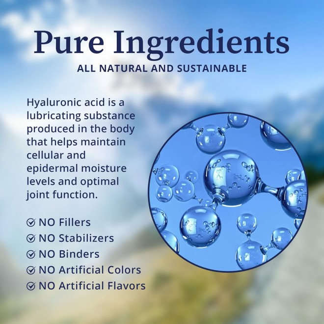 BioPure Hyaluronic Acid Liquid Solution – All Natural, Highly Bioavailable Form of Hyaluronic Acid for Oral & Topical Use to Benefit Joint Lubrication and Skin Hydration, Elasticity – 4 fl oz