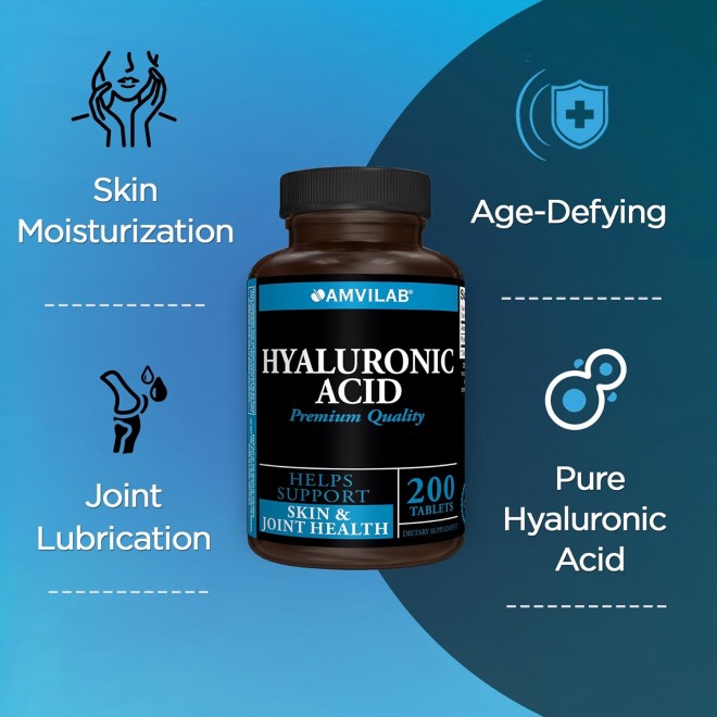 Hyaluronic Acid Supplement | 100 mg | Gluten Free, Non-GMO | 200 Tablets