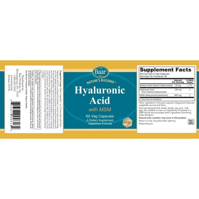 Baar Nature's Blessing Hyaluronic Acid with MSM VCaps