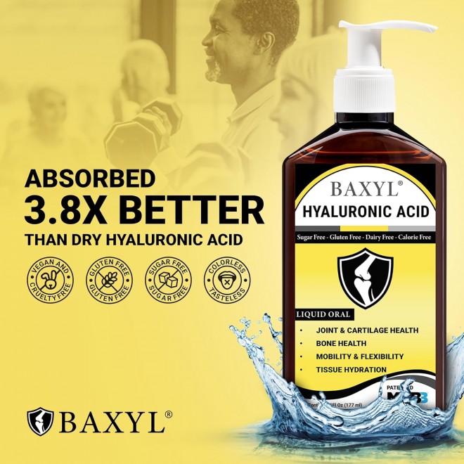 Baxyl - Liquid Hyaluronic Acid for Joint Relief Supplement (Vegan, Gluten-Free, Non-GMO, Patented Oral MHB3)