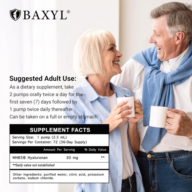 Baxyl - Liquid Hyaluronic Acid for Joint Relief Supplement (Vegan, Gluten-Free, Non-GMO, Patented Oral MHB3)