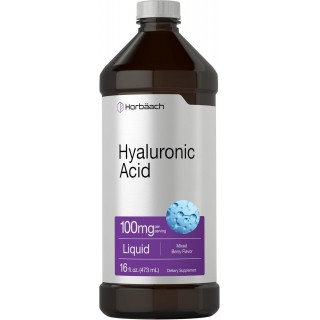 Horbäach Liquid Hyaluronic Acid Supplement | 100 mg | 16 oz | Mixed Berry Flavor | Non-GMO and Gluten Free Formula