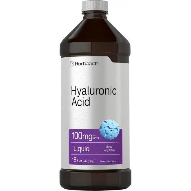 Horbäach Liquid Hyaluronic Acid Supplement | 100 mg | 16 oz | Mixed Berry Flavor | Non-GMO and Gluten Free Formula