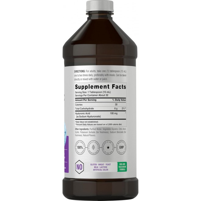 Horbäach Liquid Hyaluronic Acid Supplement | 100 mg | 16 oz | Mixed Berry Flavor | Non-GMO and Gluten Free Formula