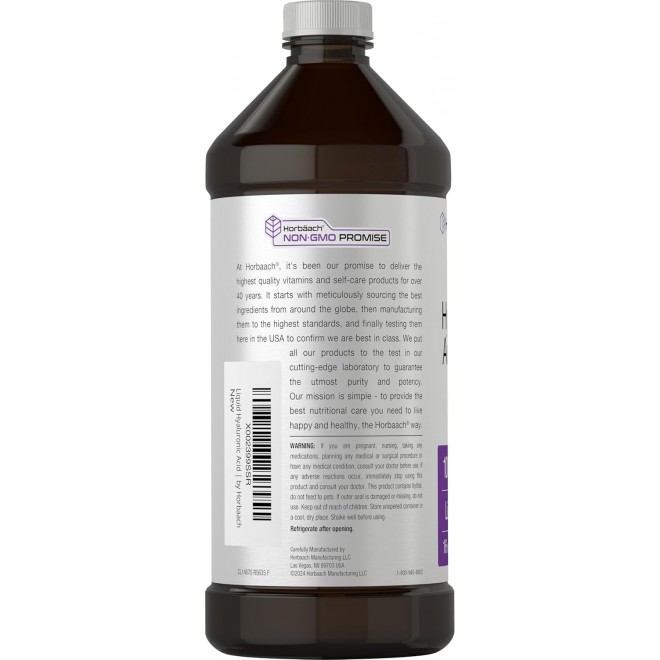 Horbäach Liquid Hyaluronic Acid Supplement | 100 mg | 16 oz | Mixed Berry Flavor | Non-GMO and Gluten Free Formula